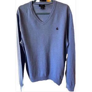 Brooks Brothers 346 Linen Cotton V-Neck Sweater Blue Lightweight Preppy Knit XL